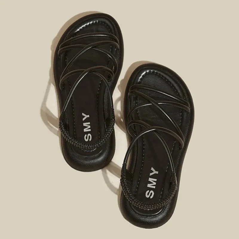 2024 New Sandals Women's Summer Flat Bottom Casual Beach Shoes Thick Sole Versatile Outwear Travel Daily Shoes