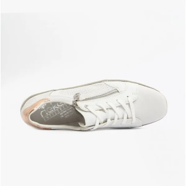 53703-80 Ladies Leather Lace-Up Trainers White/Rose Gold