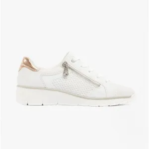 53703-80 Ladies Leather Lace-Up Trainers White/Rose Gold