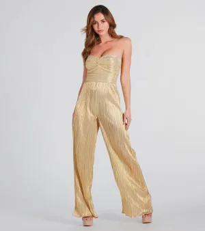 All The Attention Metallic Strapless Jumpsuit