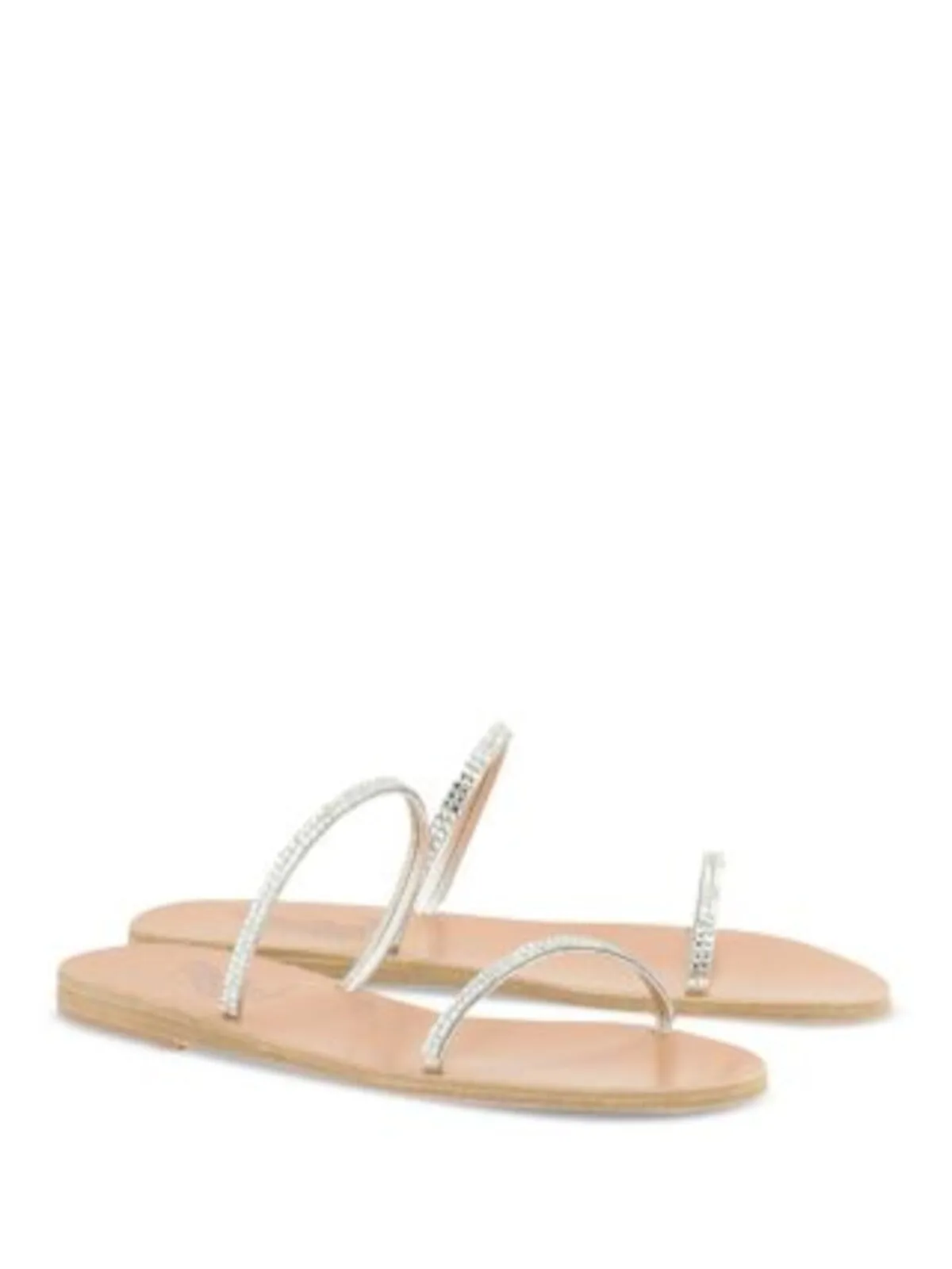 ANCIENT GREEK SANDALS Womens Silver Embellished Strappy Saita Round Toe Slip On Dress Slide Sandals Shoes