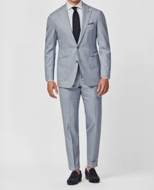 Angelico 365 Doppio Ritoto S130 Merino Wool Ice Blue with Tonal Micro Check