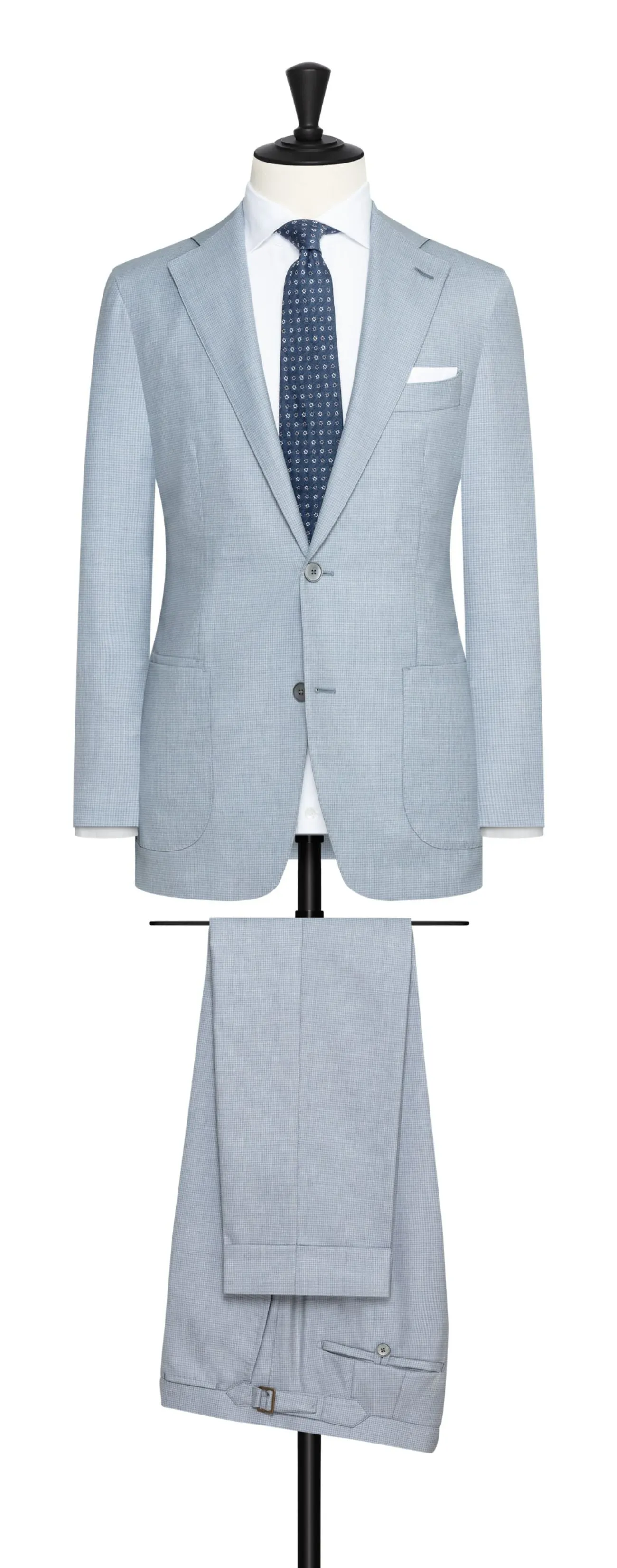 Angelico 365 Doppio Ritoto S130 Merino Wool Ice Blue with Tonal Micro Check