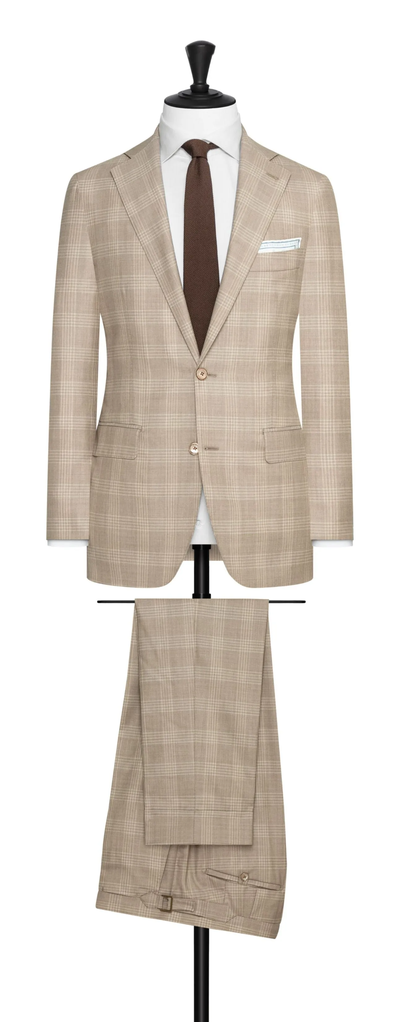 Angelico 365 Doppio Ritoto S130 Merino Wool Sand with Beige Check