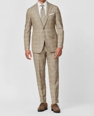 Angelico 365 Doppio Ritoto S130 Merino Wool Sand with Beige Check