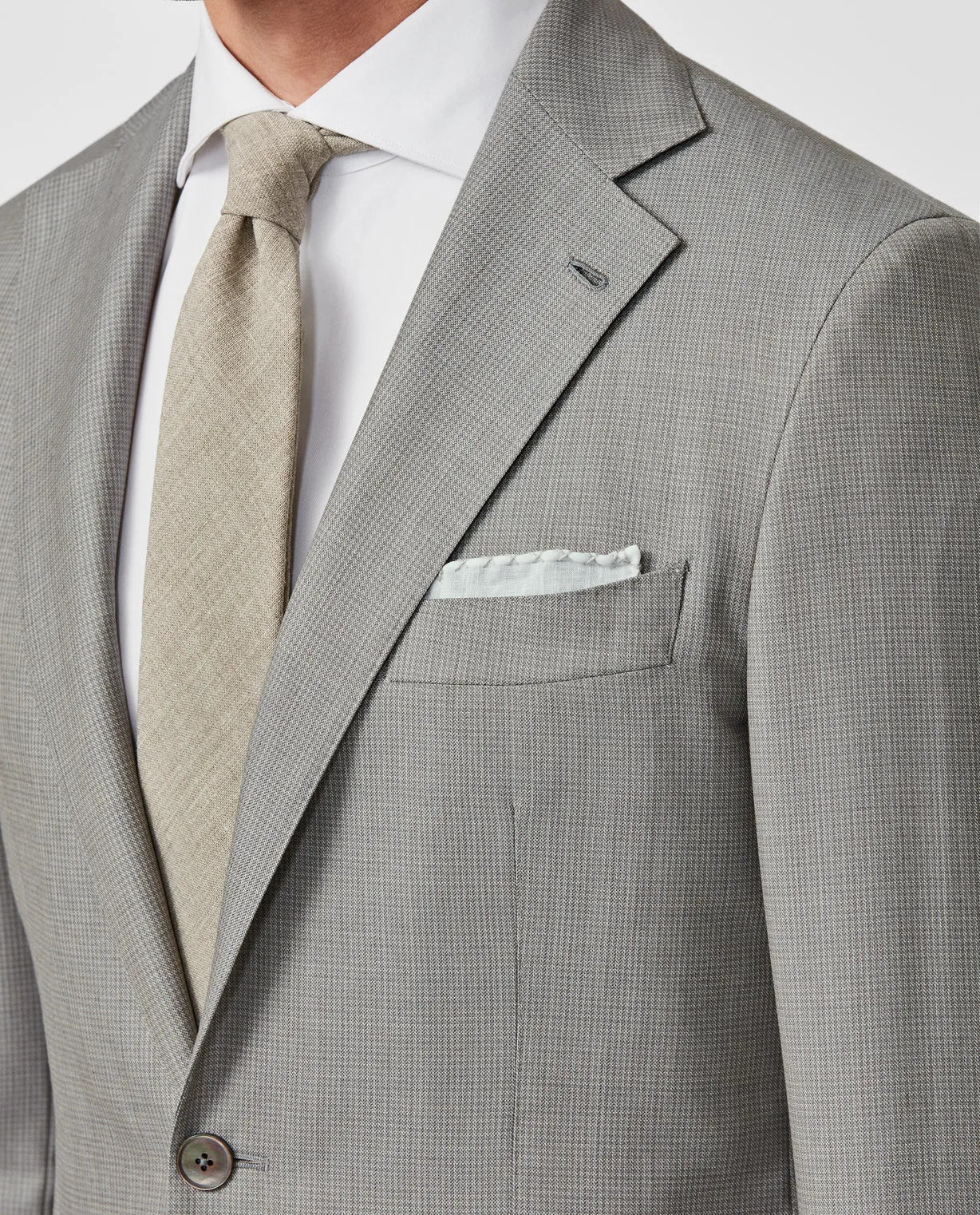 Angelico 365 Doppio Ritoto S130 Merino Wool Taupe with Tonal Micro Check