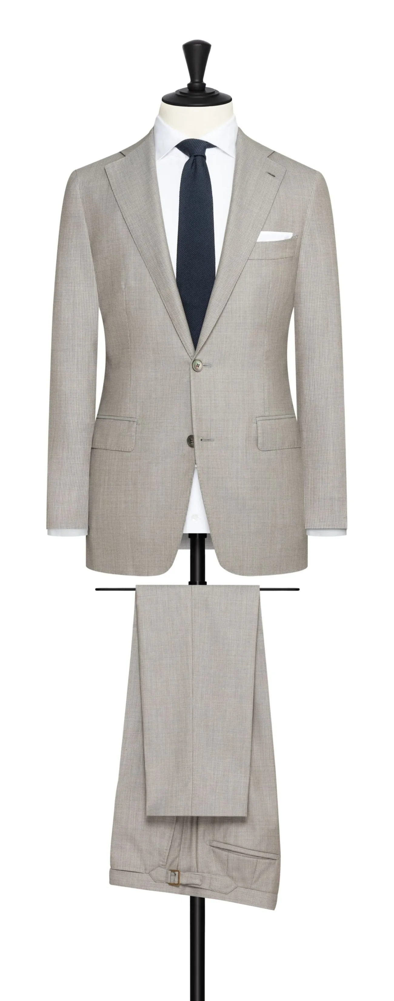 Angelico 365 Doppio Ritoto S130 Merino Wool Taupe with Tonal Micro Check