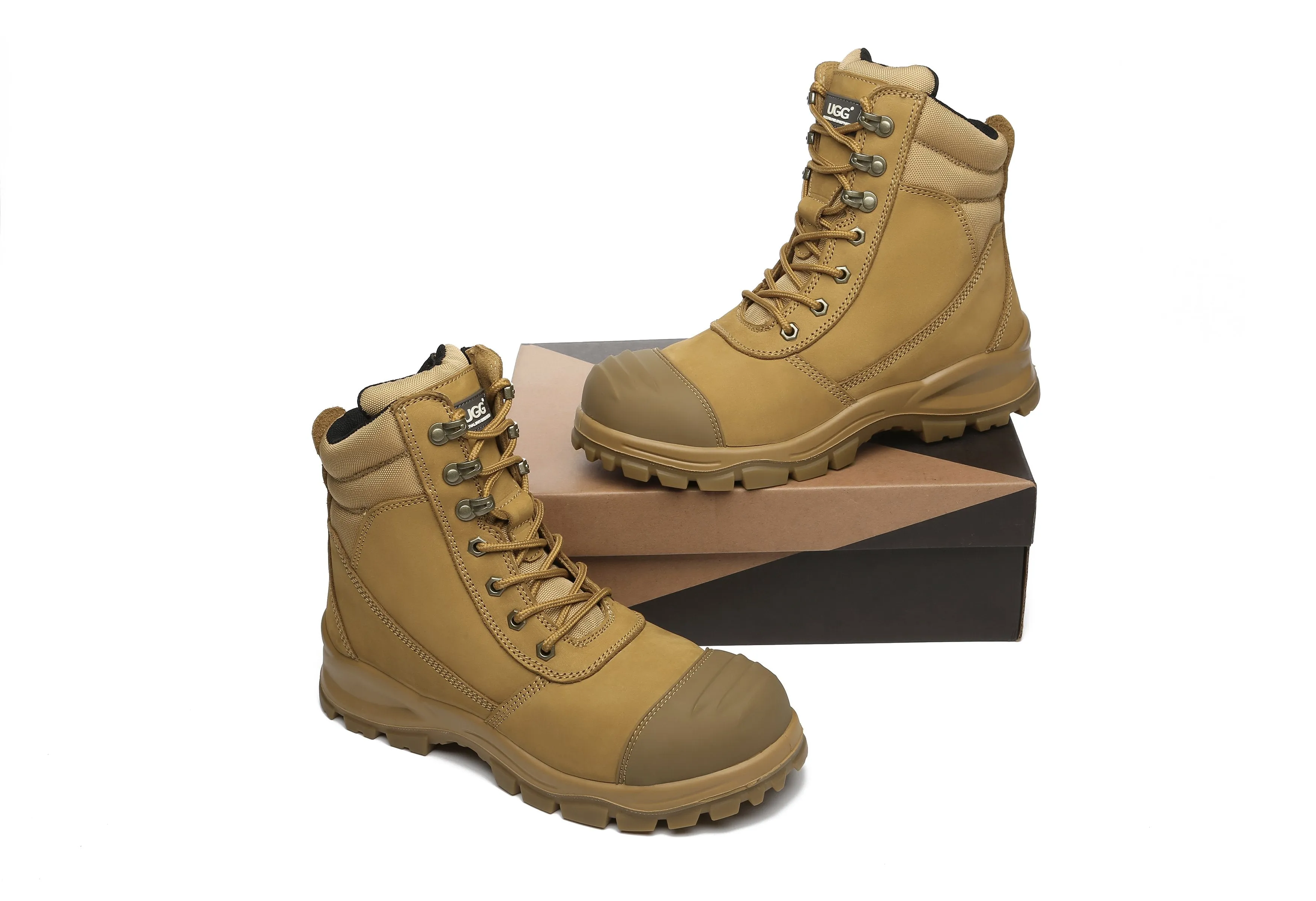Australian Shepherd® Work Safety Boots Mens Leo Lace Up Zip Steel Toe with Wool Insole