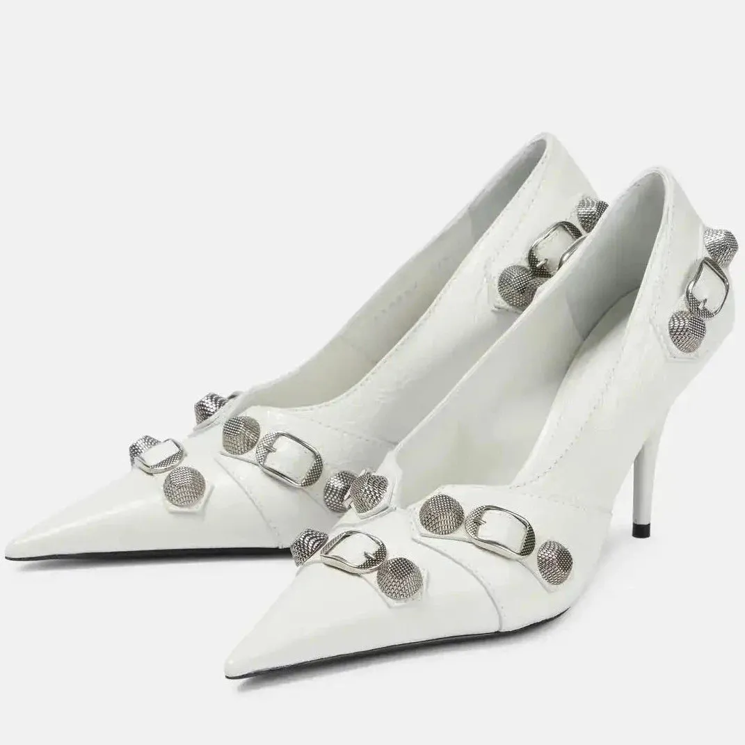 Balenciaga White Cagole Cracked Pumps