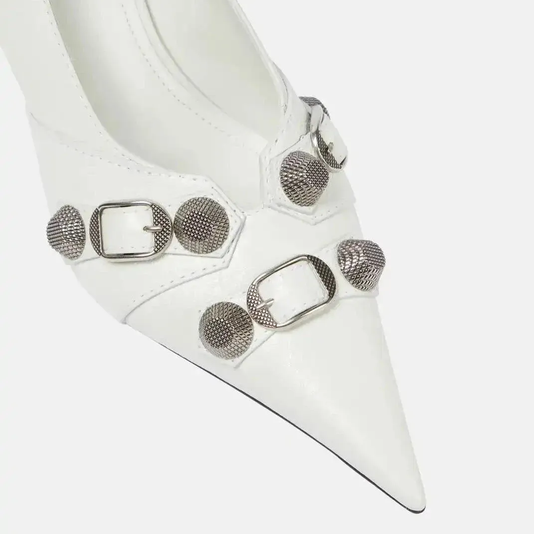 Balenciaga White Cagole Cracked Pumps