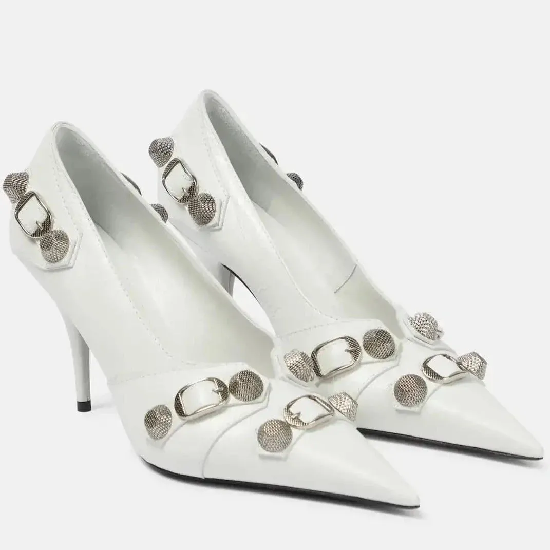 Balenciaga White Cagole Cracked Pumps