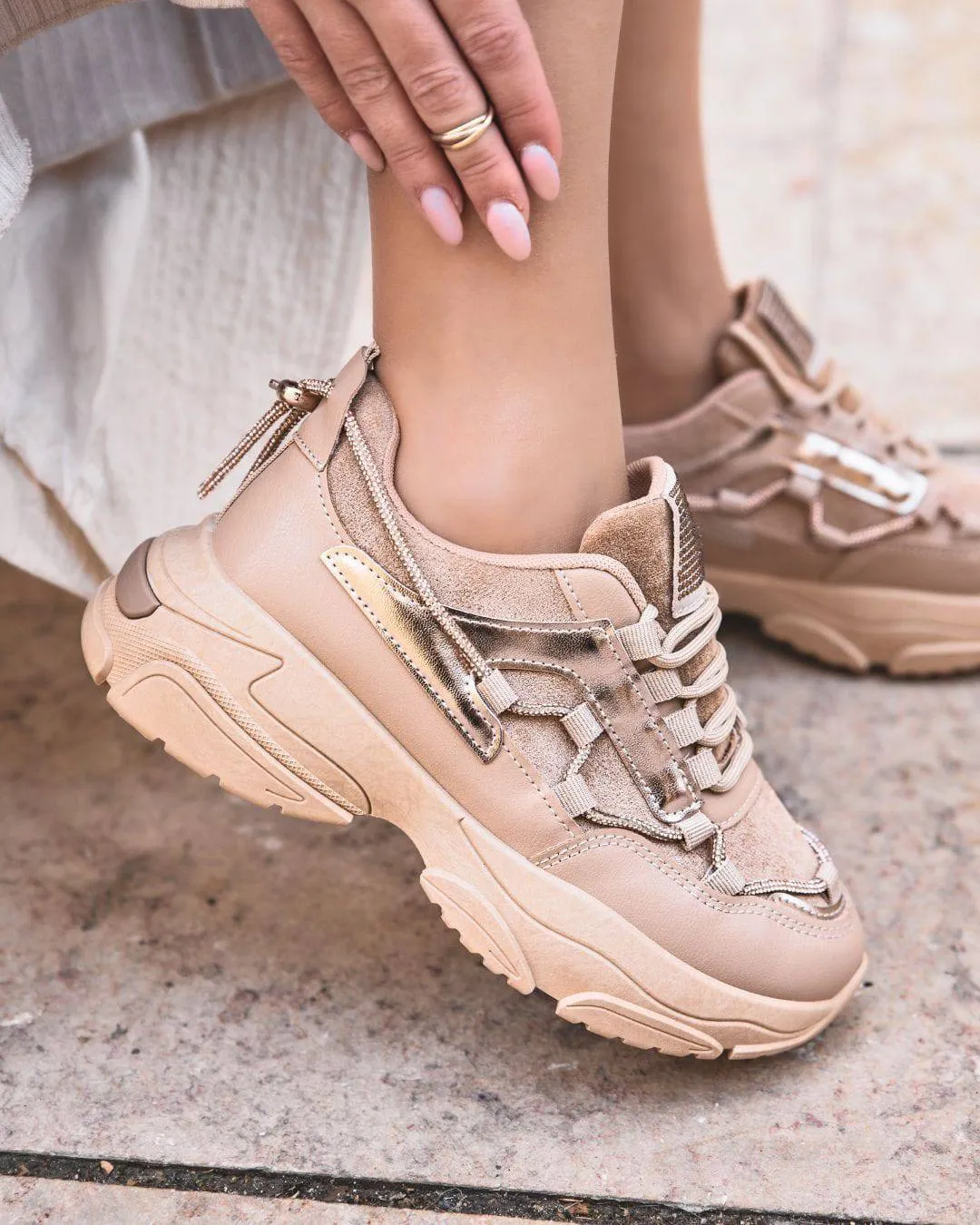 Basket femme camel à lacets sneakers - Siena