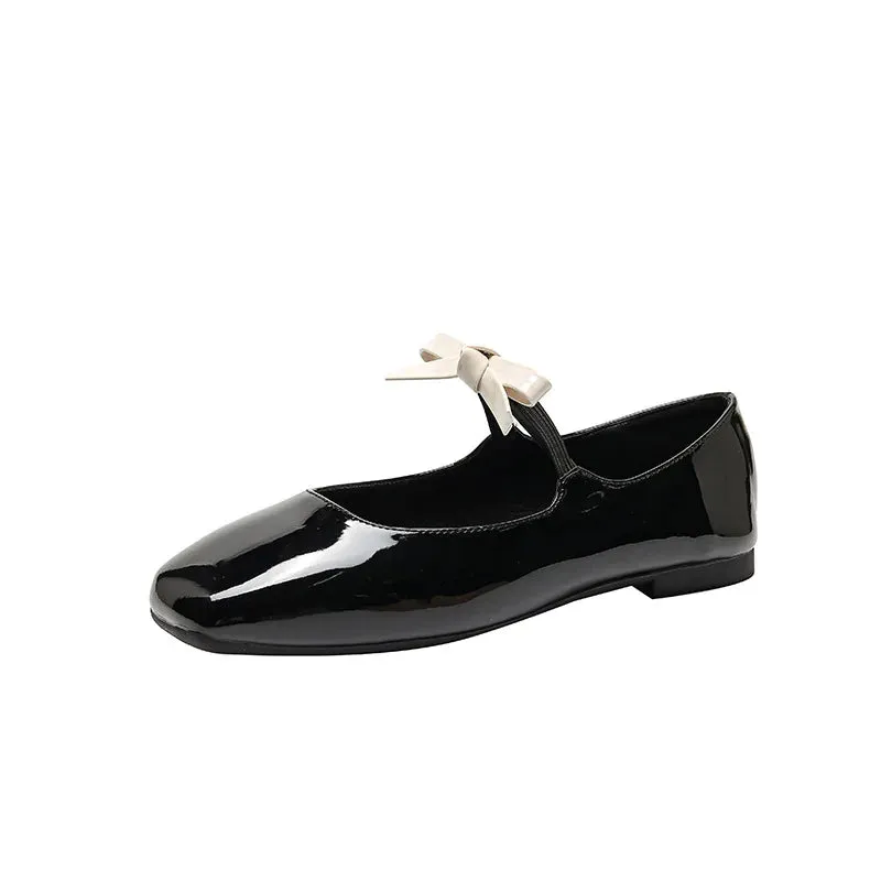 binfenxie  -  Fashion Bowknot Mary Jane Shoes for Women Square Toe Glossy Leather Flats Female Multicolor Dance Ballets Party Wedding Shoes