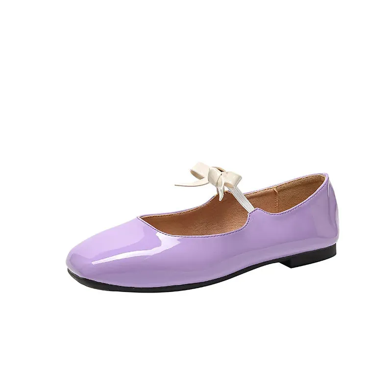 binfenxie  -  Fashion Bowknot Mary Jane Shoes for Women Square Toe Glossy Leather Flats Female Multicolor Dance Ballets Party Wedding Shoes