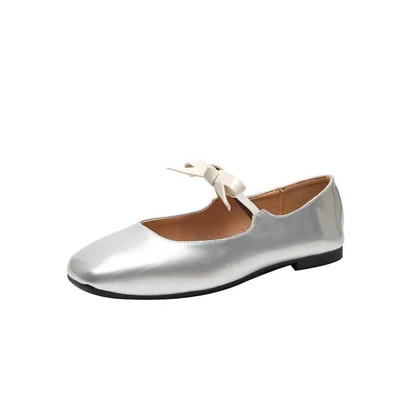 binfenxie  -  Fashion Bowknot Mary Jane Shoes for Women Square Toe Glossy Leather Flats Female Multicolor Dance Ballets Party Wedding Shoes