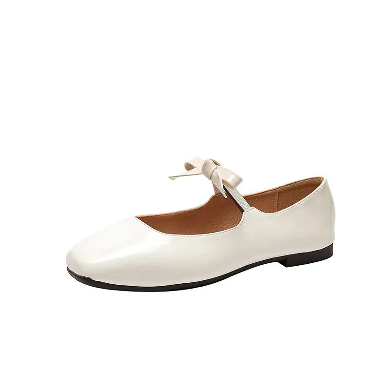 binfenxie  -  Fashion Bowknot Mary Jane Shoes for Women Square Toe Glossy Leather Flats Female Multicolor Dance Ballets Party Wedding Shoes