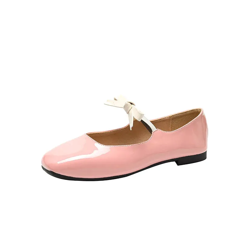 binfenxie  -  Fashion Bowknot Mary Jane Shoes for Women Square Toe Glossy Leather Flats Female Multicolor Dance Ballets Party Wedding Shoes