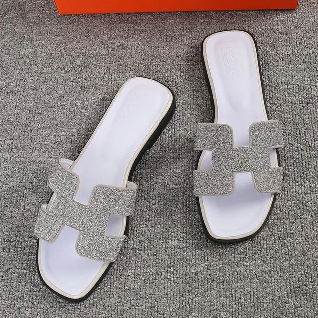 Brand Women H Slippers   Outdoor Versatile Slippers Wear Flat Flip-flops