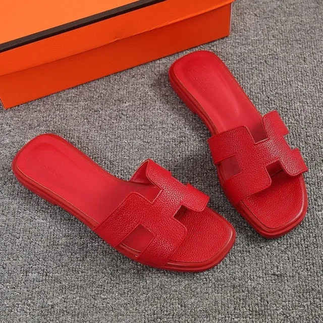 Brand Women H Slippers   Outdoor Versatile Slippers Wear Flat Flip-flops