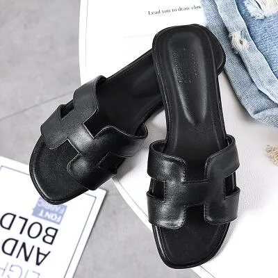Brand Women H Slippers   Outdoor Versatile Slippers Wear Flat Flip-flops