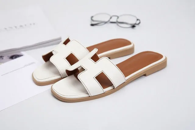 Brand Women H Slippers   Outdoor Versatile Slippers Wear Flat Flip-flops