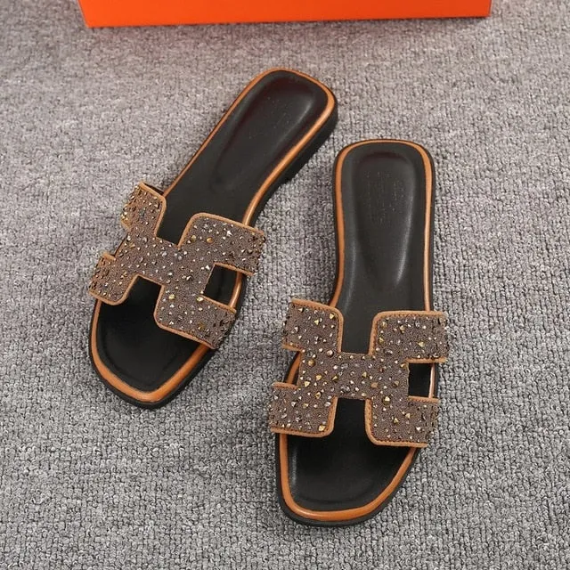 Brand Women H Slippers   Outdoor Versatile Slippers Wear Flat Flip-flops