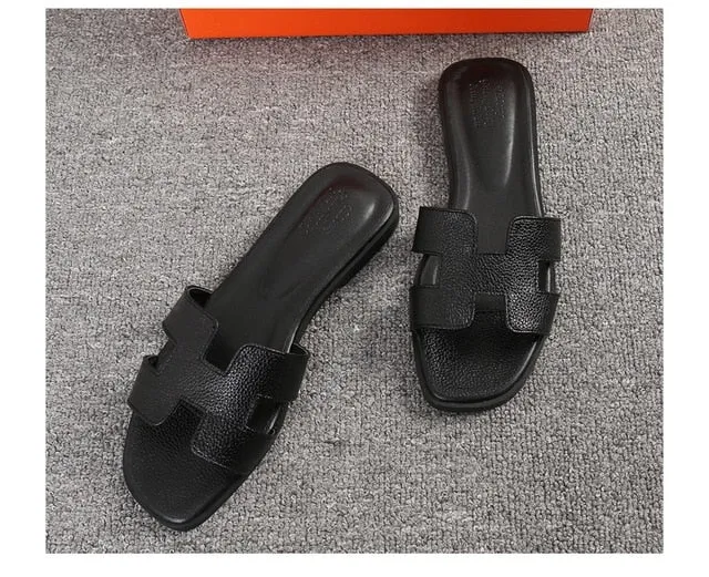 Brand Women H Slippers   Outdoor Versatile Slippers Wear Flat Flip-flops