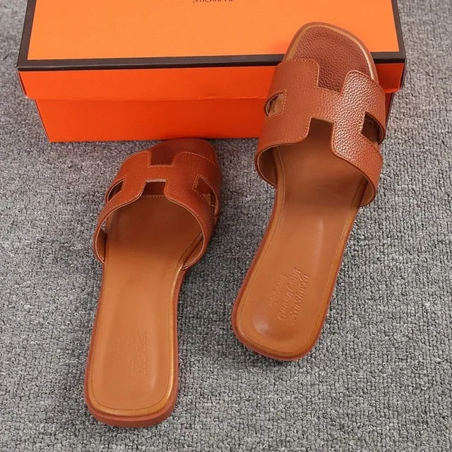 Brand Women H Slippers   Outdoor Versatile Slippers Wear Flat Flip-flops