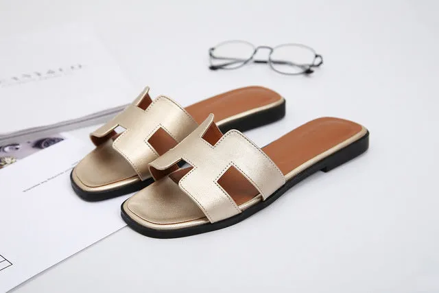 Brand Women H Slippers   Outdoor Versatile Slippers Wear Flat Flip-flops