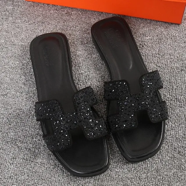 Brand Women H Slippers   Outdoor Versatile Slippers Wear Flat Flip-flops