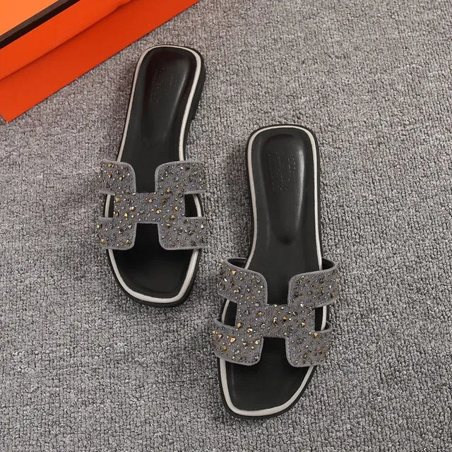 Brand Women H Slippers   Outdoor Versatile Slippers Wear Flat Flip-flops