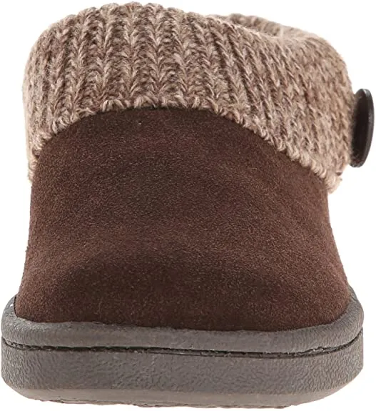 Clarks Dark Brown Knitted Collar Clog Rounded Closed Toe Slipper-Wide