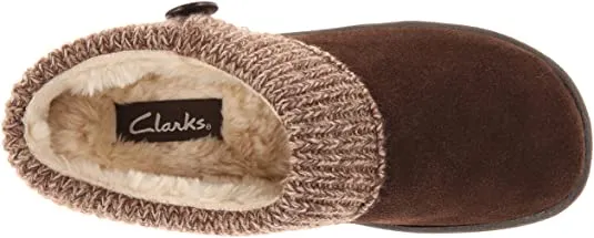 Clarks Dark Brown Knitted Collar Clog Rounded Closed Toe Slipper-Wide