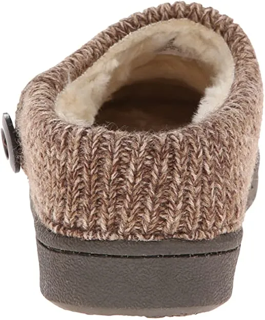 Clarks Dark Brown Knitted Collar Clog Rounded Closed Toe Slipper-Wide