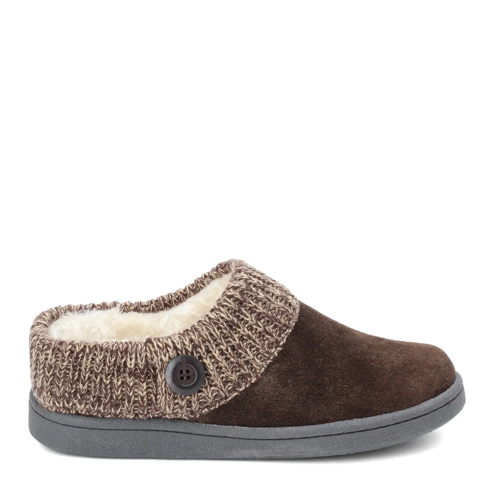Clarks Dark Brown knitted Collar Winter Clog Rounded Toe Slippers