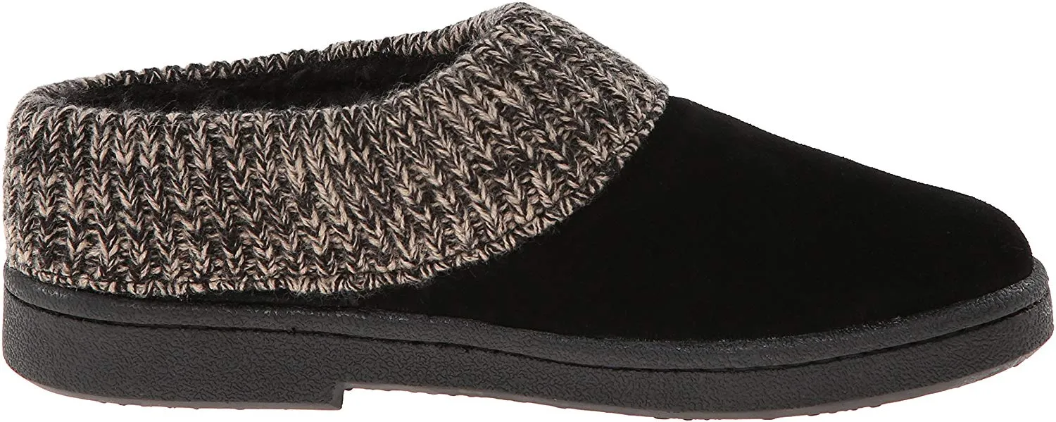 Clarks Women's Knit Scuff Leather Slipper Mules Sweater Cuff Clog (7, Black)