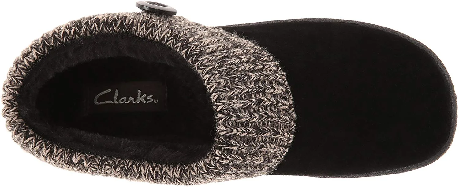Clarks Women's Knit Scuff Leather Slipper Mules Sweater Cuff Clog (7, Black)