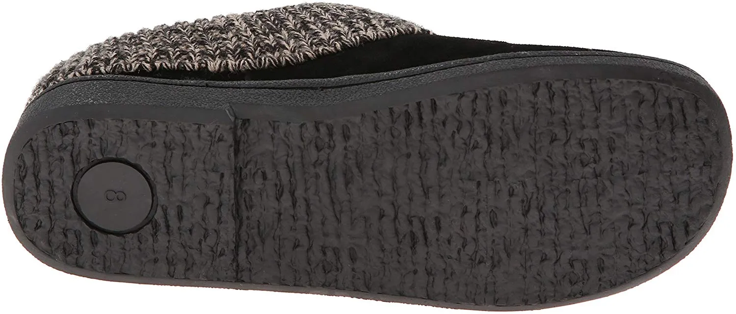 Clarks Women's Knit Scuff Leather Slipper Mules Sweater Cuff Clog (7, Black)