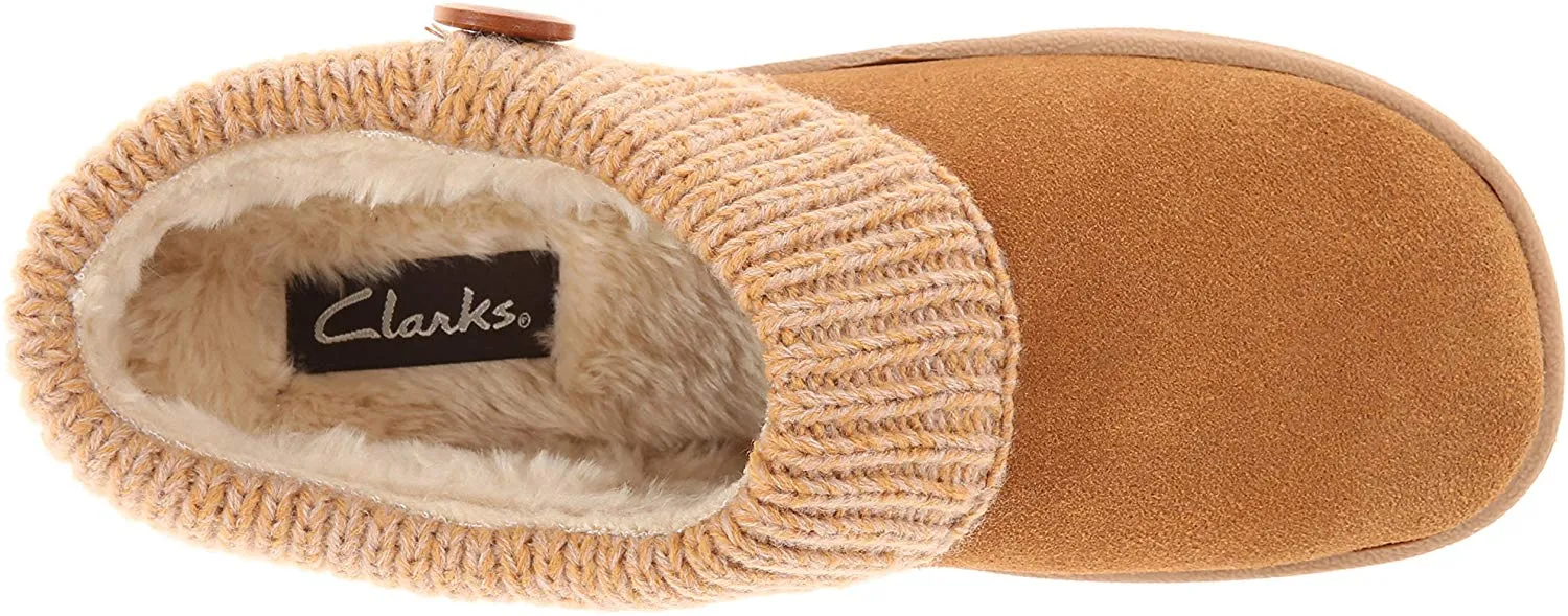 Clarks Women's Knit Scuff Leather Slipper Mules Sweater Cuff Clog (7, Cinnamon)