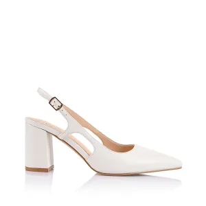 Elton Slingback Block Heels - Chalk White