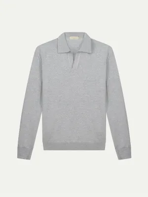 Extrafine Merino Buttonless Polo Light Grey