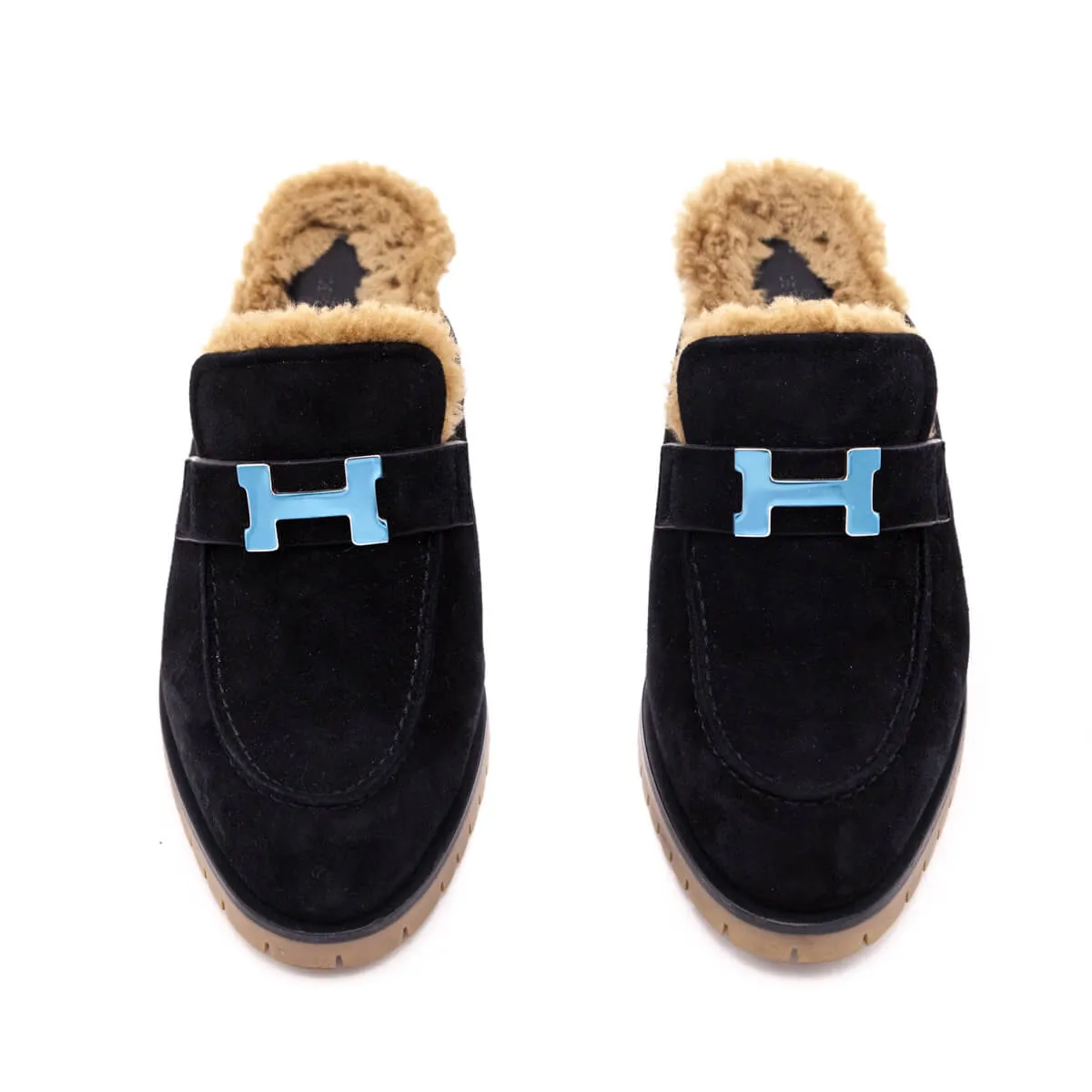Hermes Black Suede Flore Fur Mules Size US 6.5 | EU 36.5