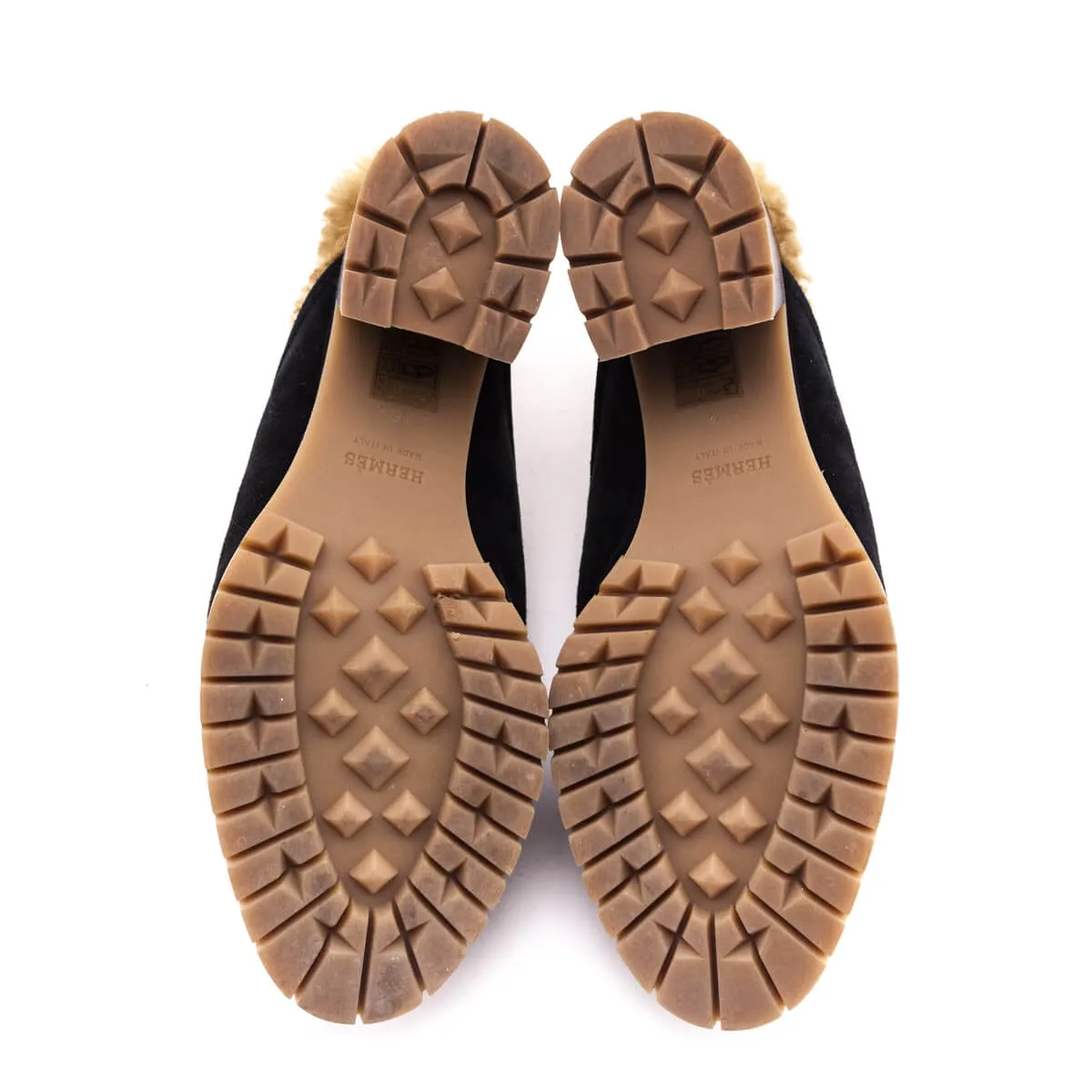 Hermes Black Suede Flore Fur Mules Size US 6.5 | EU 36.5