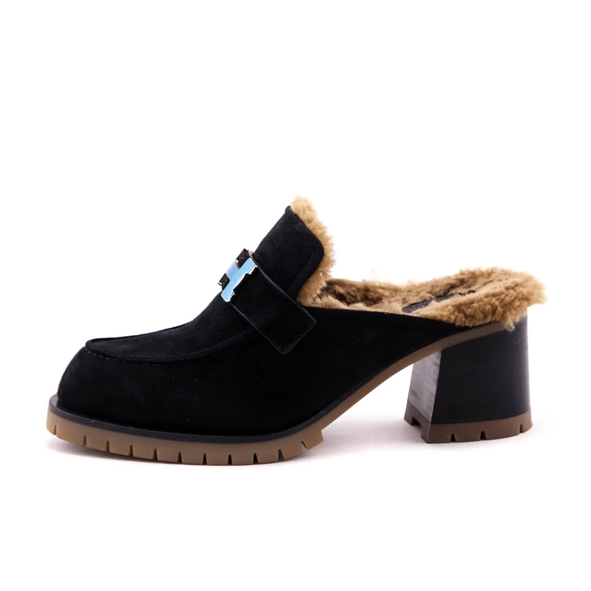 Hermes Black Suede Flore Fur Mules Size US 6.5 | EU 36.5