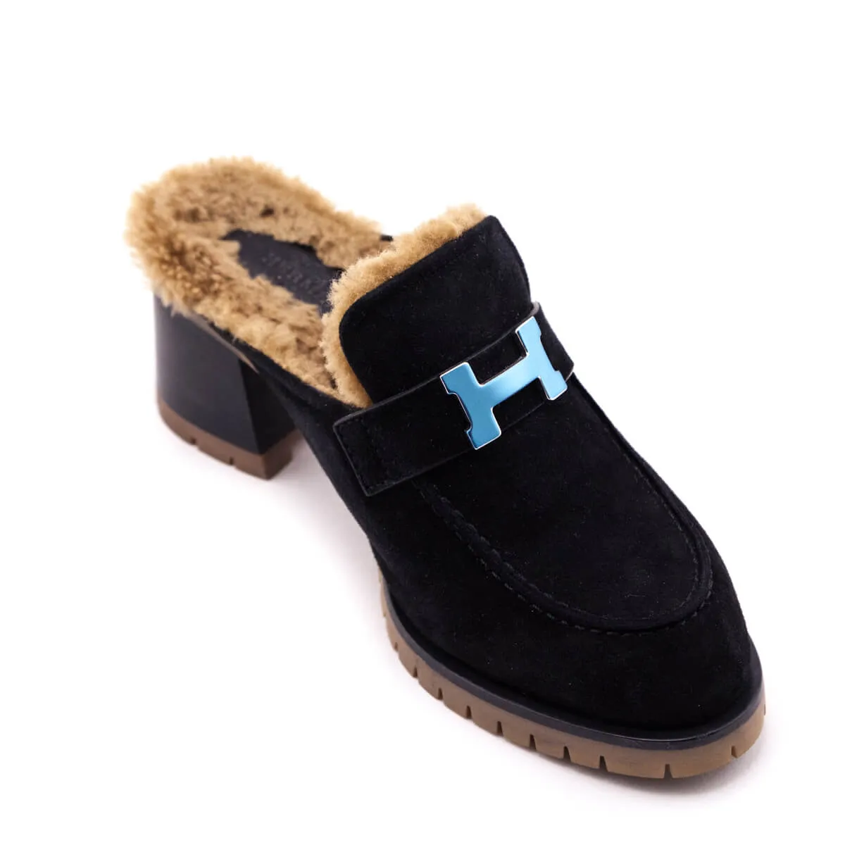 Hermes Black Suede Flore Fur Mules Size US 6.5 | EU 36.5