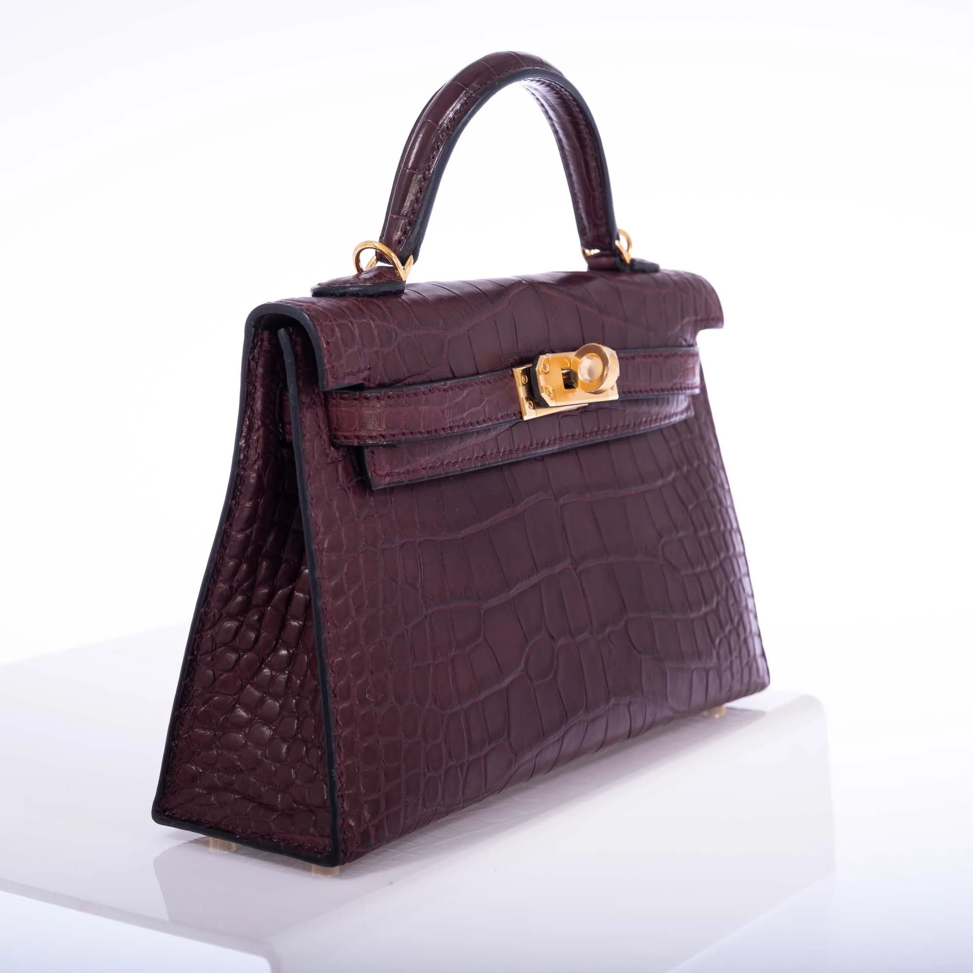 Hermès Mini Kelly II 20 Bordeaux Matte Alligator Gold Hardware