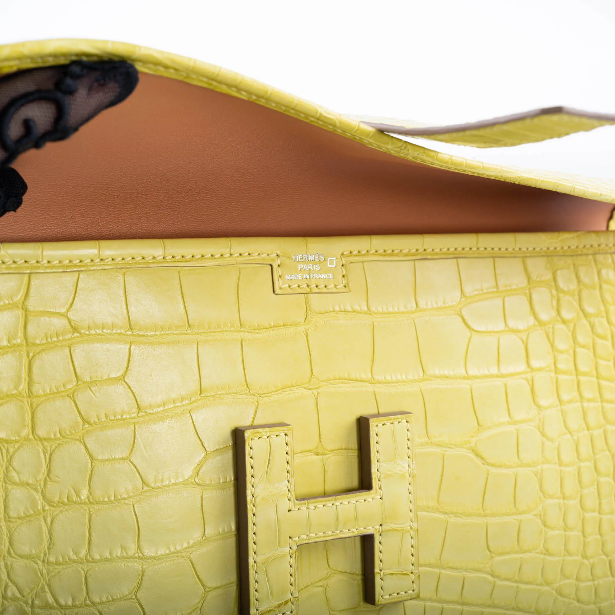 Hermès Verso Jige Elan Lime Matte Alligator and Caramel