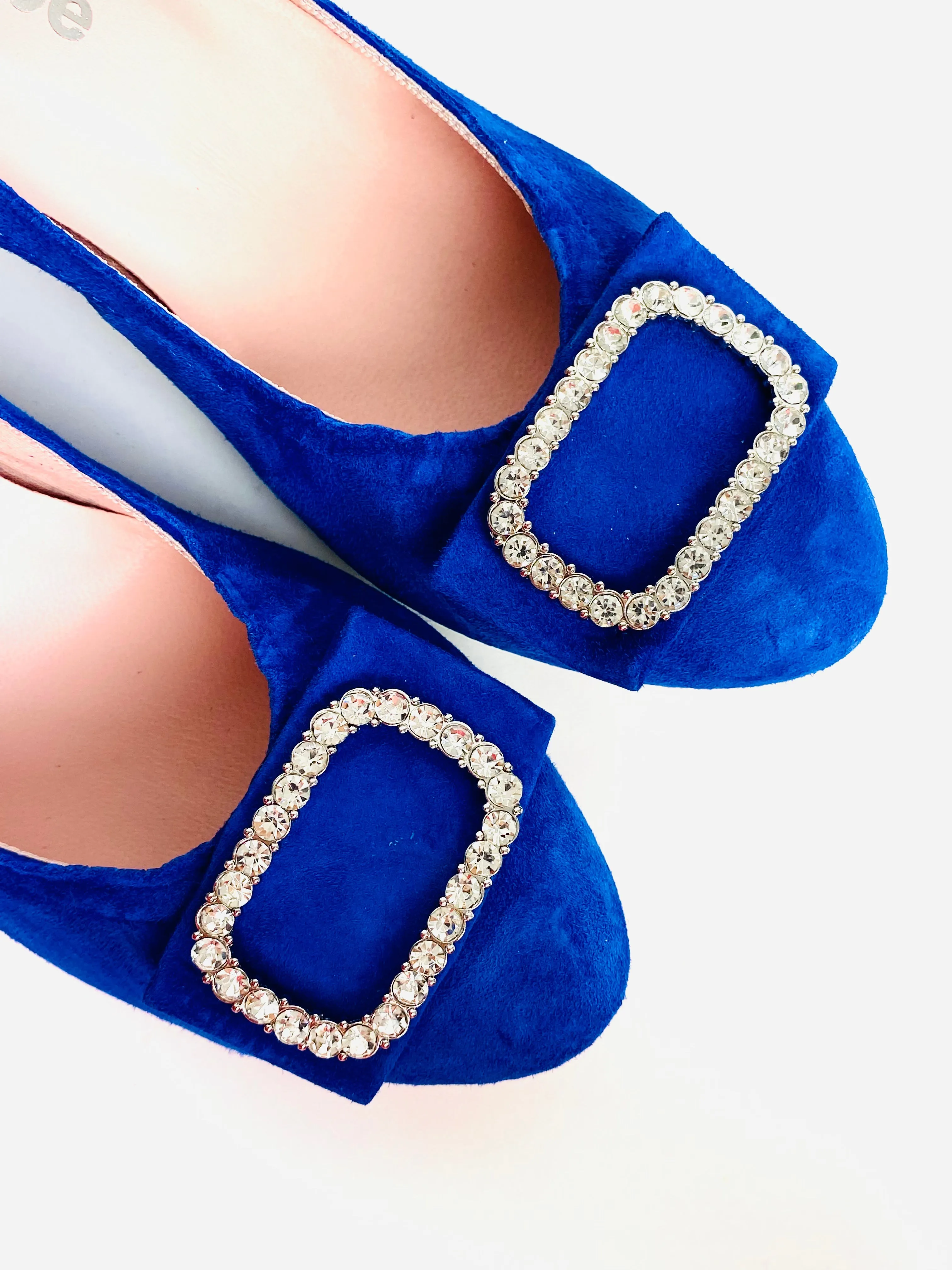 Le Babe - 3037S3 Blue Diamonte Kitten Heel Court*