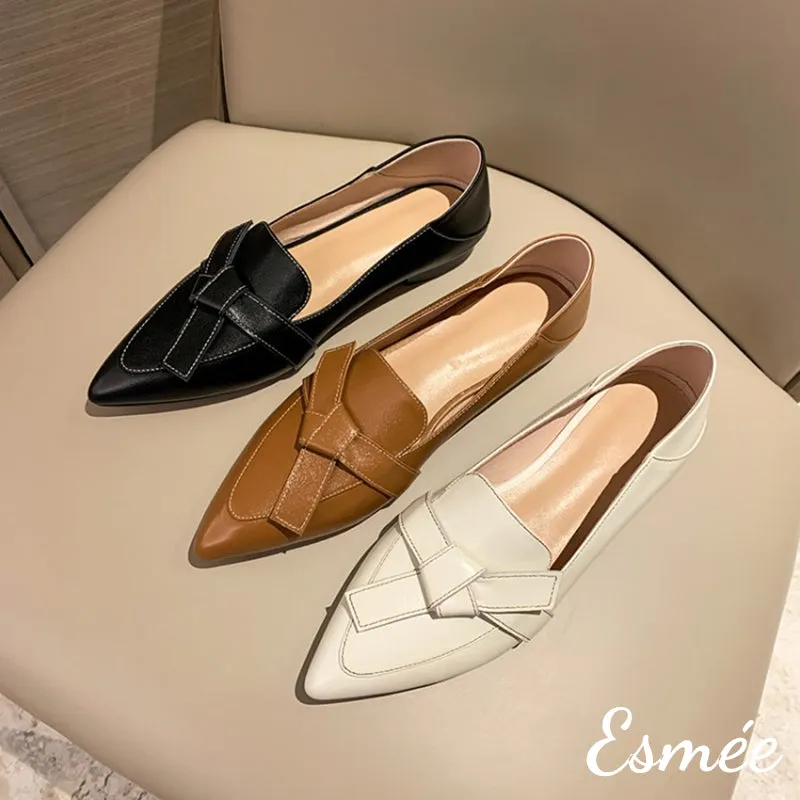 Leather Pointed Toe Loafers with Artful Knots