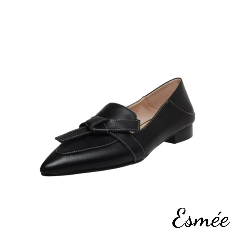 Leather Pointed Toe Loafers with Artful Knots